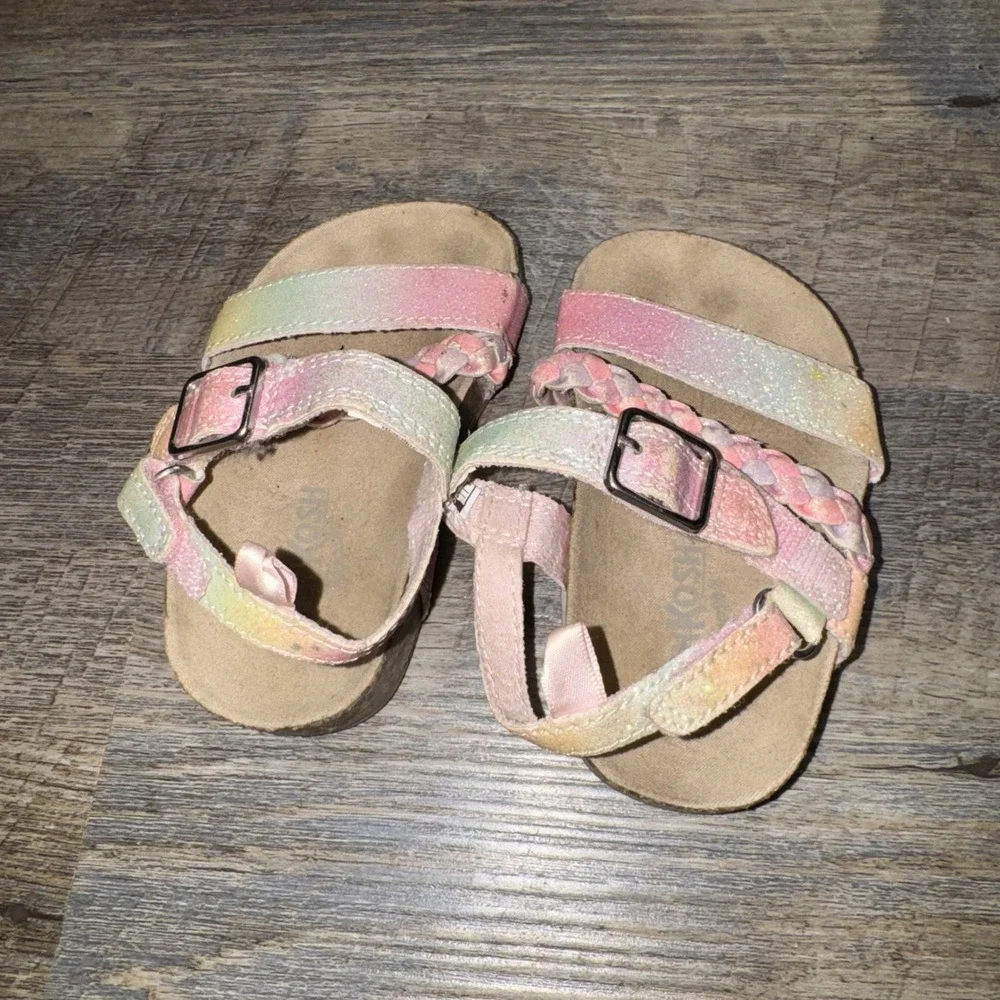 OshKosh B'gosh Faith Toddler Girls 5M Rainbow Glitter Braided Sandals Pink